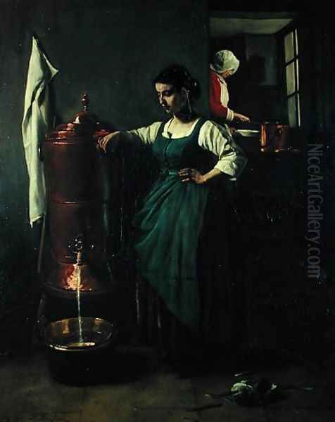 The Copper Drinking Fountain, 1861 Oil Painting by Francois Bonvin