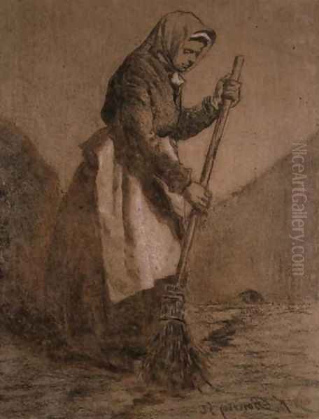 Woman Sweeping, 1856 Oil Painting by Francois Bonvin