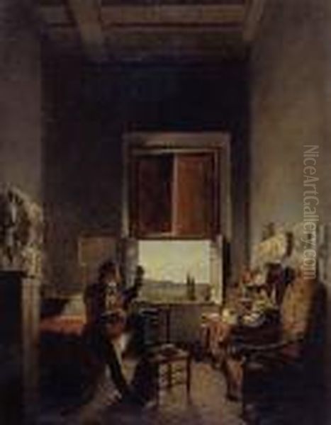 Louis-vincent-leon Palliere In His Studio At The Villa Medici Oil Painting by Jean, Le Romain Alaux