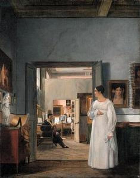 The Atelier Of Ingres In Rome Oil Painting by Jean, Le Romain Alaux