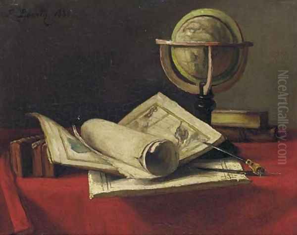 Nature morte avec un plan et un globe Oil Painting by Francois Bonvin