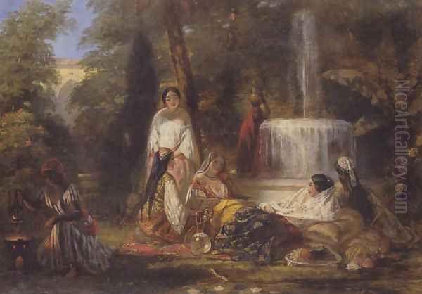 Jeunes femmes dans le jardin du serail 1846 Oil Painting by Auguste Jules Bouvier, N.W.S.