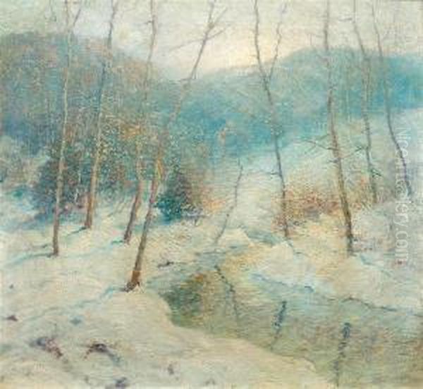 Snowy Winter Stream Oil Painting by Ernest Albert