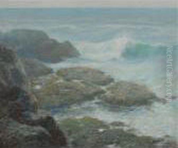 A Rocky Coast Oil Painting by Ernest Albert