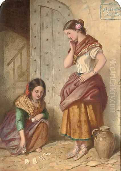 The little gitana Oil Painting by Auguste Jules Bouvier, N.W.S.