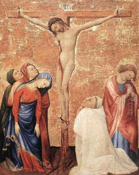 Christ On The Cross With A Carthusian Monk 1389-95 Oil Painting by Jean de Beaumetz