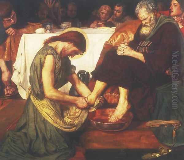 Jesus washing Peter's feet at the Last Supper Oil Painting by Ford Madox Brown