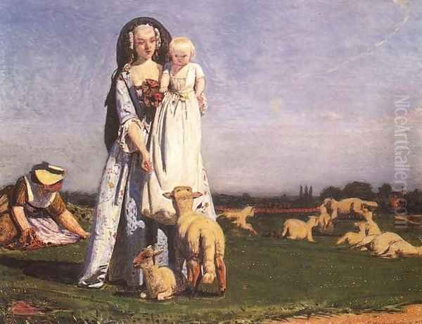 The Pretty Baa-Lambs I Oil Painting by Ford Madox Brown