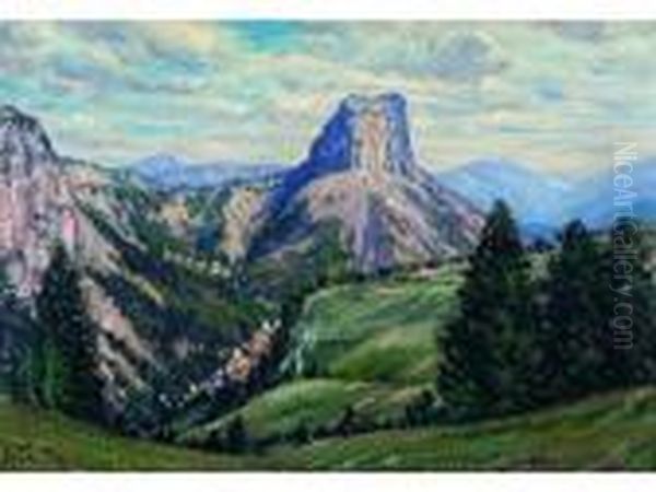 Fin Aout Dans Le Trieves, Le Mont-aiguille Oil Painting by Andre Albertin