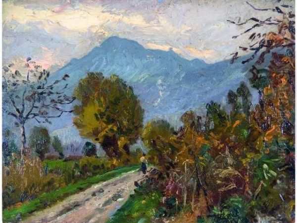 Le Chemin Des Pics Entre Sassenage Et Fontaine, Apres-midi De Findoctobre Oil Painting by Andre Albertin