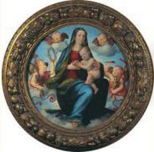 La Vierge A L'enfant Entre Quatre Anges Oil Painting by Mariotto Albertinelli