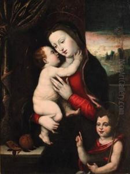 The Madonna And Child With The Infant Saint John The Baptist Oil Painting by Mariotto Albertinelli