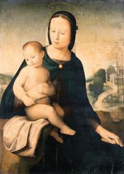 The Madonna And Child In A Landscape Oil Painting by Mariotto Albertinelli