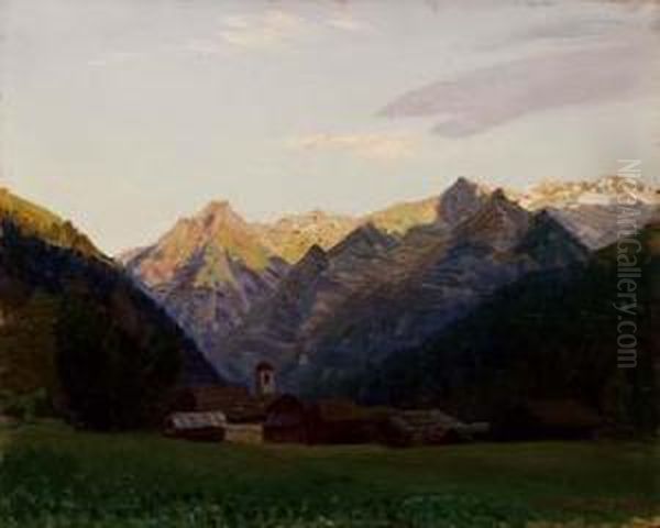 Veduta Di Paese Alpino Oil Painting by Oreste Albertini