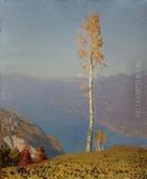 Veduta Dall'alto Del Lago Di Lugano Oil Painting by Oreste Albertini