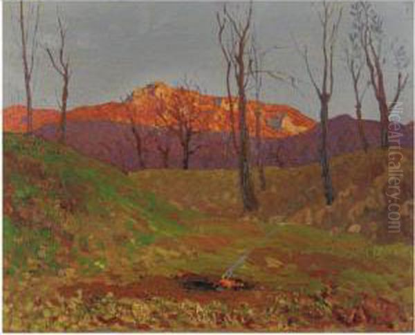 Tramonto Sul Monte Besa Oil Painting by Oreste Albertini