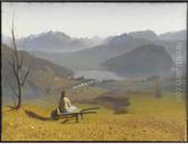 La Stretta Di Lavena, Lago Di Lugano Oil Painting by Oreste Albertini