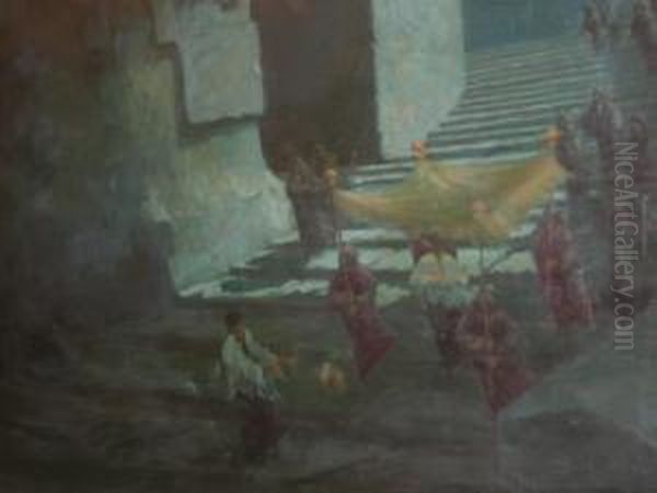 Processione Notturna Oil Painting by Gino Albieri