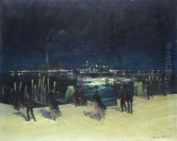 Notturno A Venezia Oil Painting by Gino Albieri