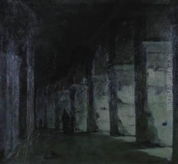 Interno Del Colosseo Con Figure Oil Painting by Gino Albieri