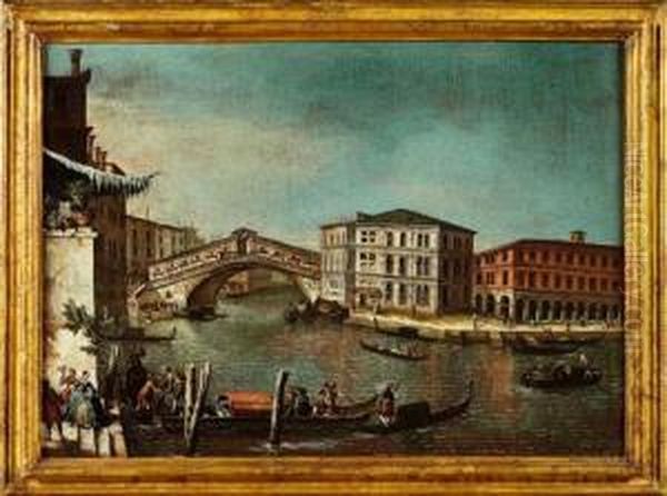 Il Ponte Di Rialto Con Il Palazzo Dei Camerlenghi Oil Painting by Francesco Albotto