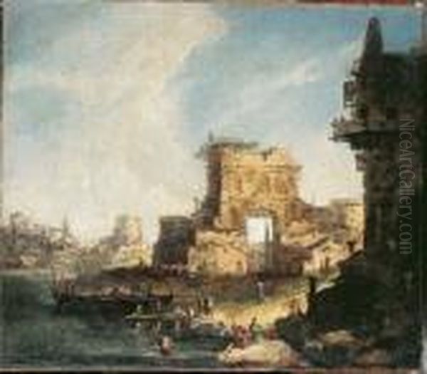 Caprice Fluvial Avec Ruines Oil Painting by Francesco Albotto