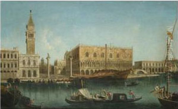 Venice, A View Of The Molo From 
The Bacino Di San Marco, With The Piazzetta And The Palazzo Ducale Oil Painting by Francesco Albotto