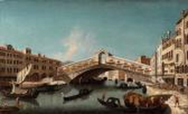 Il Ponte Di Rialto Ripreso Da Sud Oil Painting by Francesco Albotto