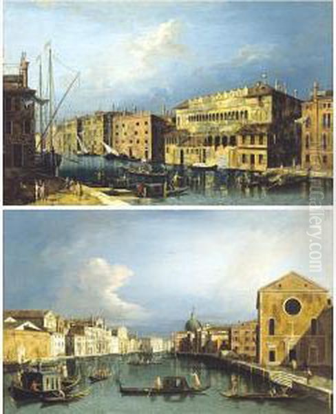 View Of The Grand Canal And The 
Fondaco Dei Turchi; View Of The Grand Canal, Looking North East From 
Santa Croce To San Geremia Oil Painting by Francesco Albotto