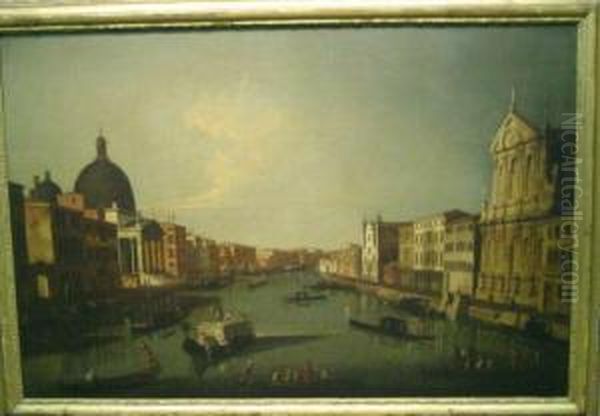 Venetian Canal Scene Oil Painting by Francesco Albotto