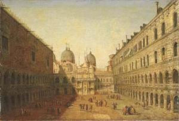 The Courtyard Of The Doge's Palace, Venice, Looking North Oil Painting by Francesco Albotto