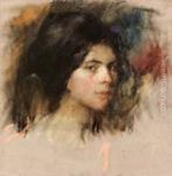 Volto Femminile-1908 Ca. Oil Painting by Ambrogio Antonio Alciati