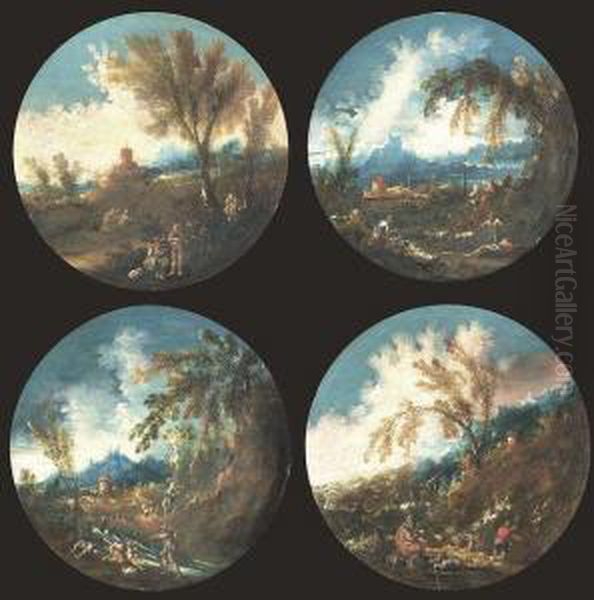 A Series Of Four Landscapes Oil Painting by Ambrogio Antonio Alciati