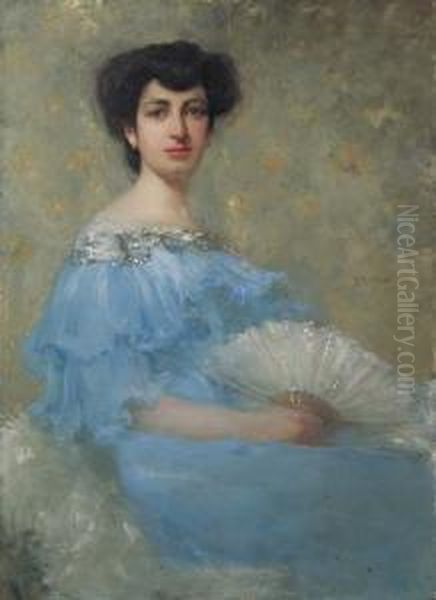 Ritratto Femminile Con Ventaglio - 1904 Oil Painting by Ambrogio Antonio Alciati