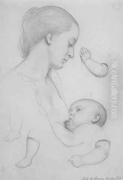 The Young Mother: sheet of studies Oil Painting by Ford Madox Brown