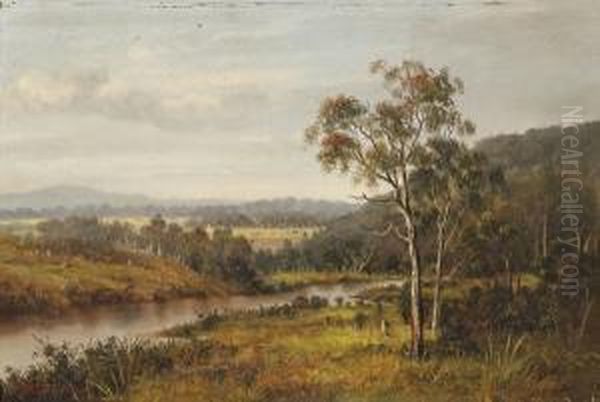 Yarra Flats Oil Painting by Albert Edward Aldis