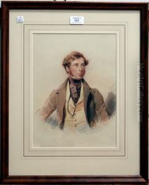 Half Length Portrait Of A Gentleman Wearing A Purple Cravat Oil Painting by George Ames Aldrich