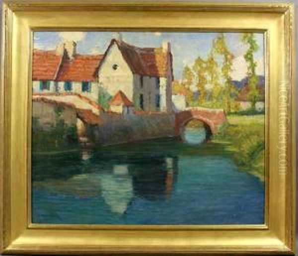 Chateau By A Stream Innormandy Oil Painting by George Ames Aldrich