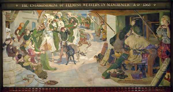 The Establishment of Flemish Weavers in Manchester Oil Painting by Ford Madox Brown