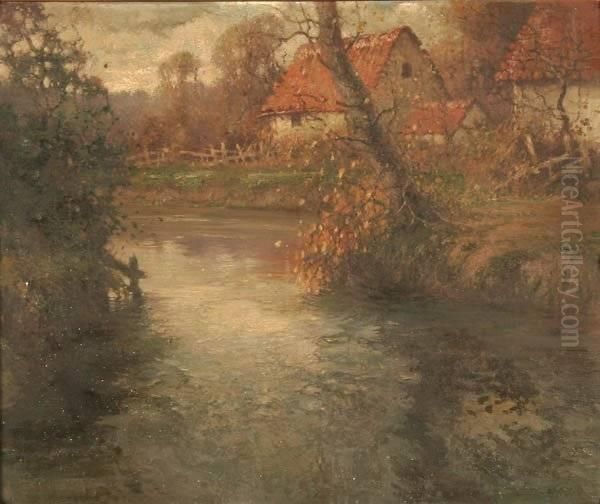 A Gray Morning--river Argues-normandy Oil Painting by George Ames Aldrich