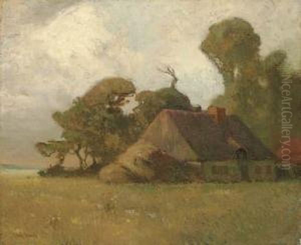 French Farmhouse Oil Painting by George Ames Aldrich