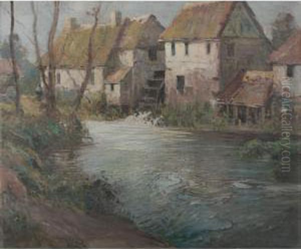 Landscape With River And Mill Oil Painting by George Ames Aldrich