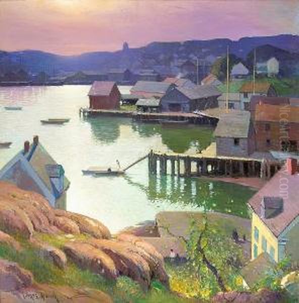 A Port Town At Dawn Oil Painting by George Ames Aldrich