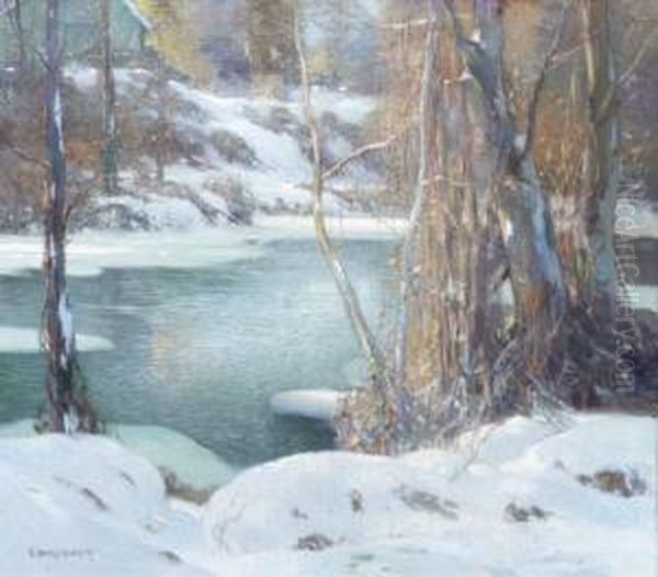 River In Winter Oil Painting by George Ames Aldrich