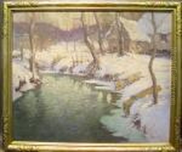 A Cabin In Winter By A Stream Oil Painting by George Ames Aldrich