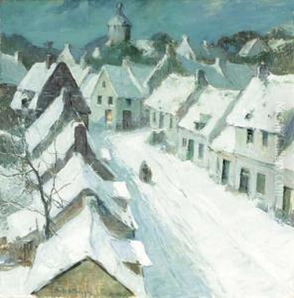 Normandy Village In Winter Oil Painting by George Ames Aldrich