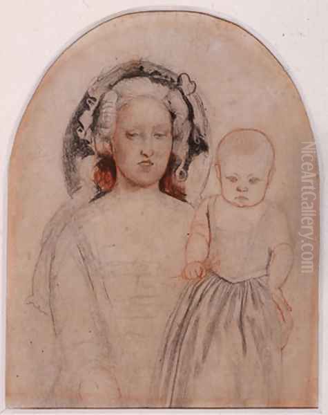 Study of Emma and Catherine for 'Pretty Baa Lambs' Oil Painting by Ford Madox Brown