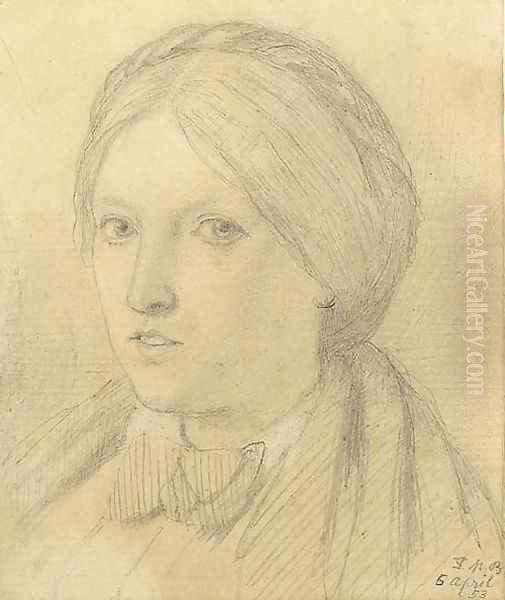 Portrait of Emma Madox Brown, bust-length Oil Painting by Ford Madox Brown