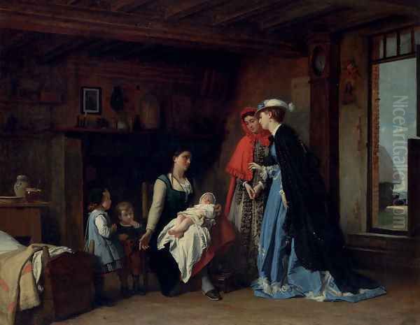 La Visite De La Nourrice Oil Painting by Charles Baugniet