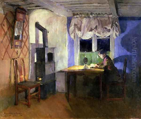 By Lamplight 1890 Oil Painting by Harriet Backer